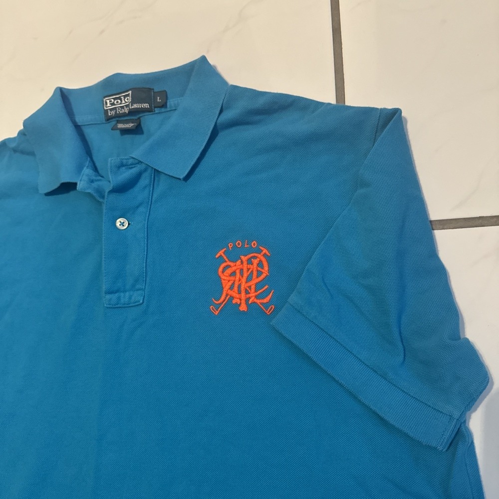 Vintage Polo Ralph Lauren Men's Golf Crest Blue Polo Shirt Size L Orange